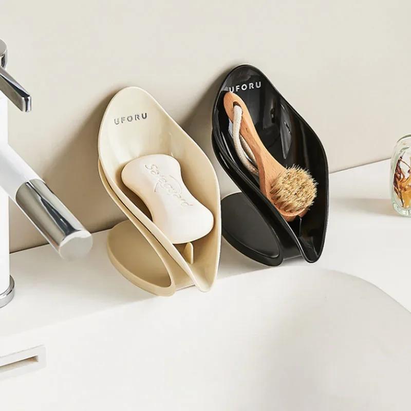 Leaf Shape Soap Bar Holder for Kitchen Bathroom Self Draining Tray Shelf with Anti-Slip Suction Cup Soap Storage Box