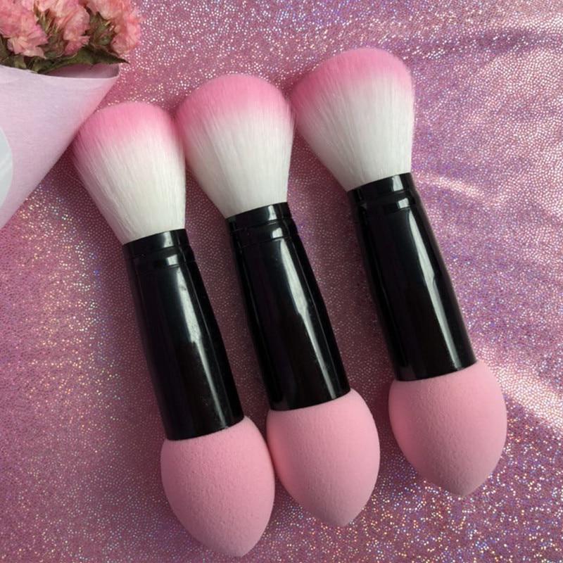 3Pcs Professional Blusher Brush Nylon Make Up Brushes Two Head Metal Cosmetic Tools with Sponge