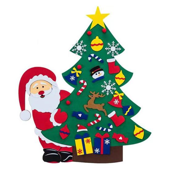Plstěný vánoční stromek pro batolata DIY vánoční stromek s ozdobami Vnitřní vánoční dveřní nástěnné závěsné dekorace Vánoční aktivity Dárky pro děti