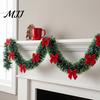 Red Bow Xmas Ornament Christmas Tinsel Garland with Bows, 78.7 Inch Metallic Twisted Hanging Durable Faux Plant for Fireplace, Mantel, Staircase,
