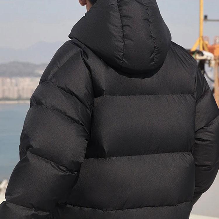 Li Ning X Jackie Chan Kung Fu Series Irregular Zipper Solid Color Hooded White Duck Down Jacket Men Jacket Black AYMR215-2