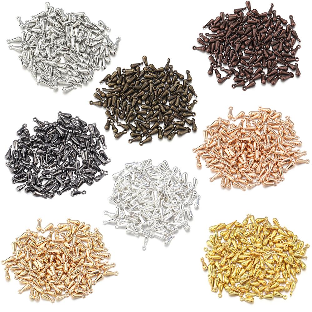 100/200pcs 2×7 3×9mm Alloy Water Drop End Beads For Jewelry Making DIY Necklace Pendant Extender Chain Tail Chain Accessories