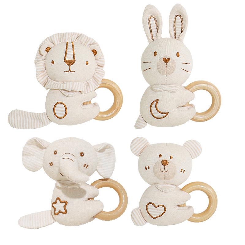 Kakiblin Organic Cotton & Beech Wood Baby Teething Ring Rattle