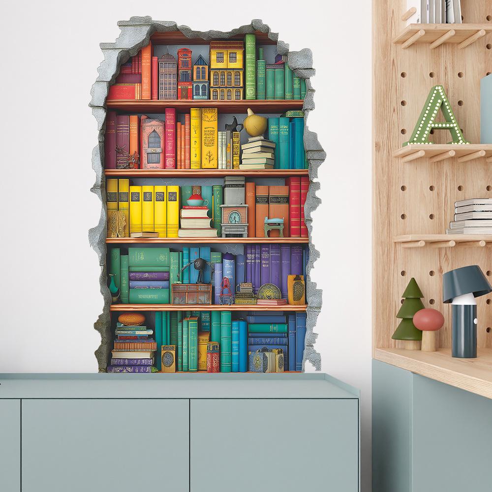 Bibliothèque créative brisant les murs pour bureau, salon et stickers de décoration murale pour la maison