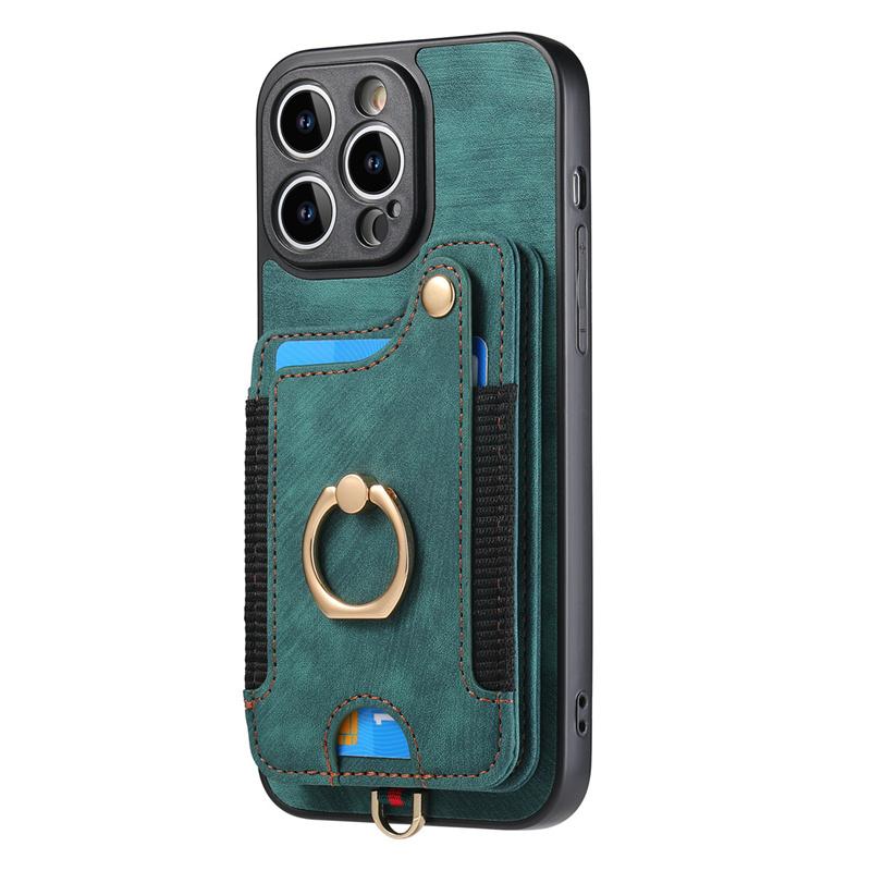 Luxury Retro PU Leather Phone Case With Magnetic Wallet Card Slot Ring Holder Phone Cover for iPhone 15 14 13 Pro Max