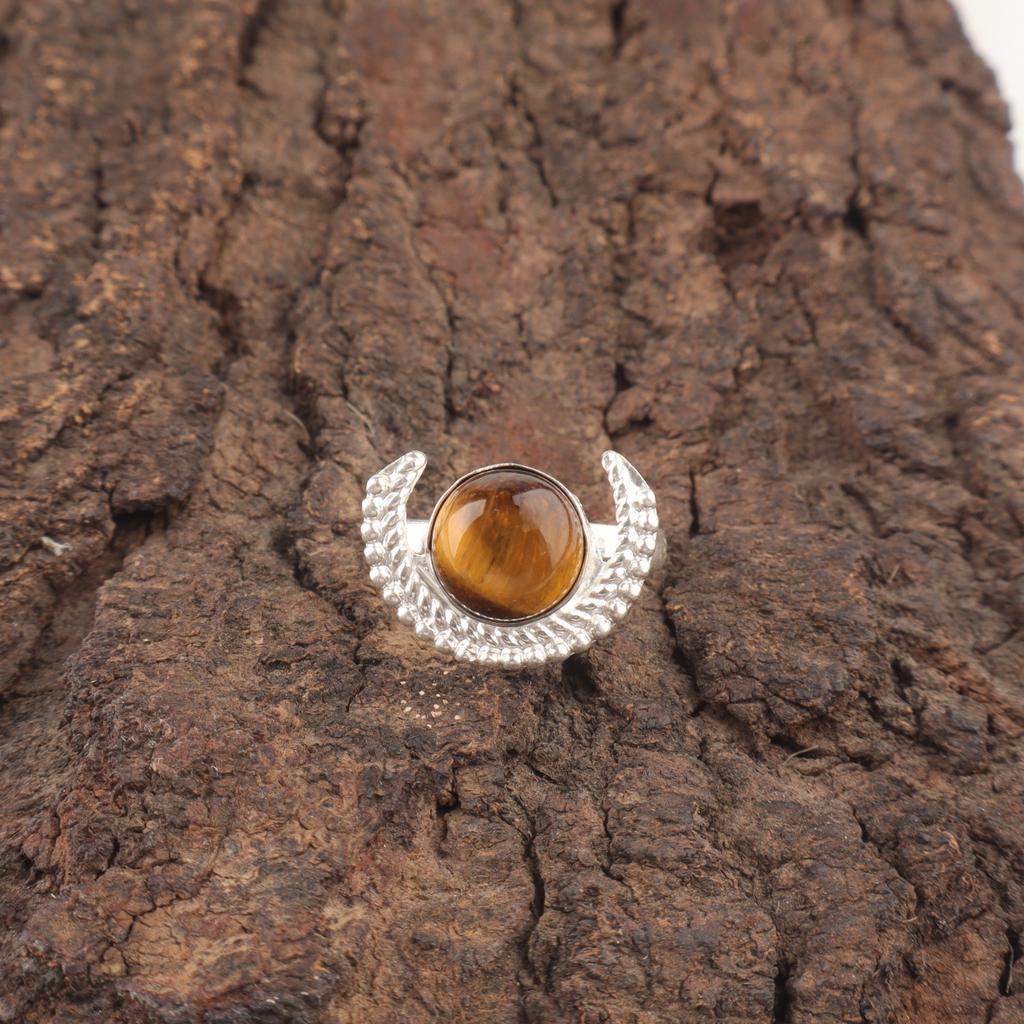 Round Yellow Tiger Eye Stone 925 Sterling Silver Promise Stackable Ring Jewelry RR-48-30