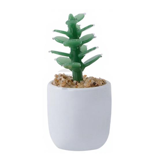 

Mini Glass Flower Figurine Hand Blown Faux Crystal Hyacinth Cactus Collectible Ornament for Home Office Tabletop Garden Car Interior Decor E