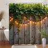 Rustic Charm And Nature'S Embrace Wall Tapestry For Cozy Home Decor, Featuring A Warmly Lit Wooden Fence With Twinkling