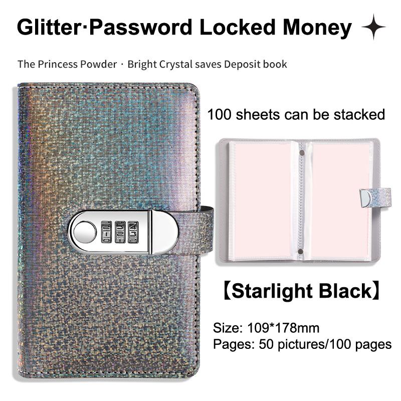 Piele PU Provocarea celor 100 de plicuri Liant de economii Copertă laser cu blocare prin parolă Caiet pentru economisirea banilor Carte financiară reutilizabilă