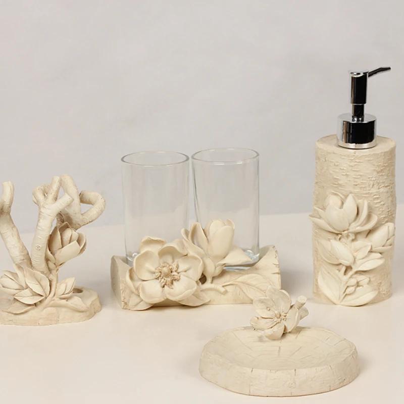 Resin Bathroom Utensils Lotion Bottle Soap Dish Mouthwash Cup Holder Toothbrush Holder Home Accessories Flower Bathroom Products