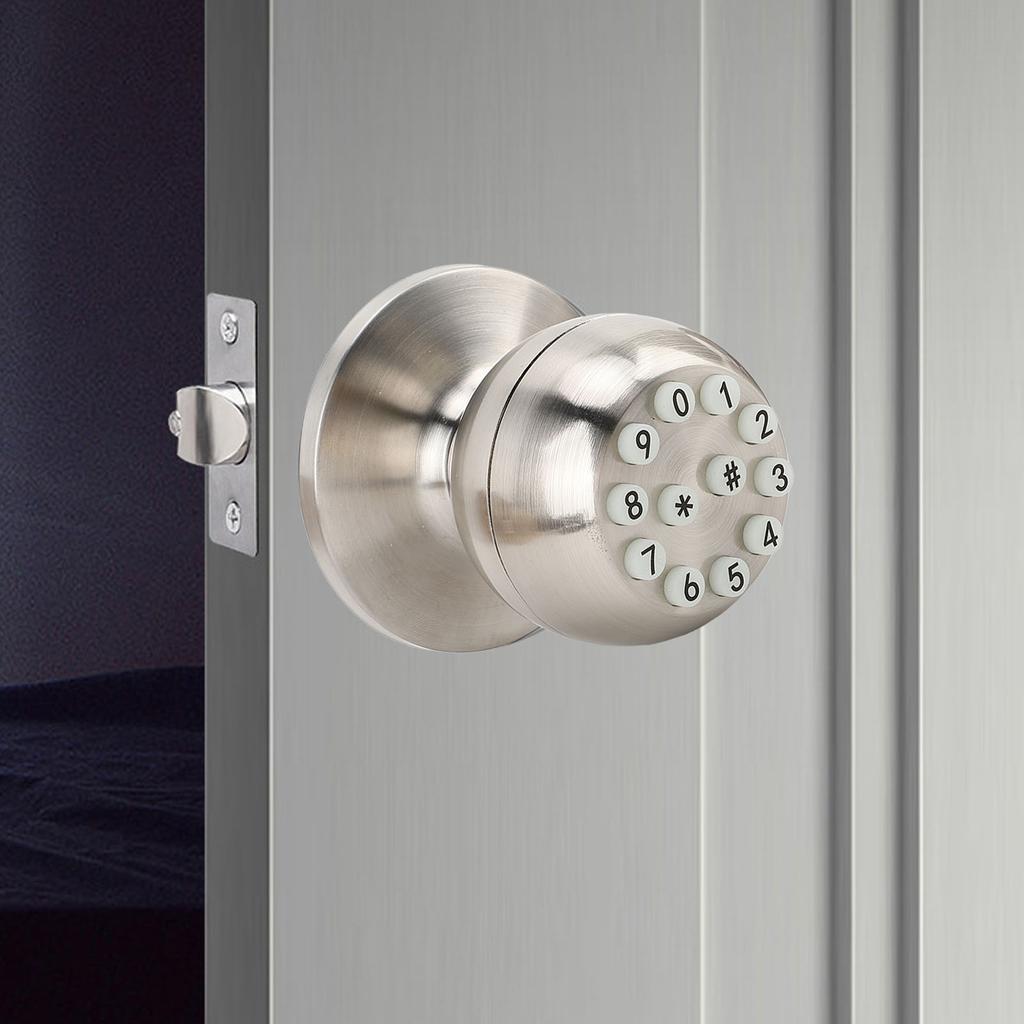 Keypad Door Knob with Lock and Key Round Electronic Entry Door Knob Lock for 35‑55MM Thickness Door Apartment Garage