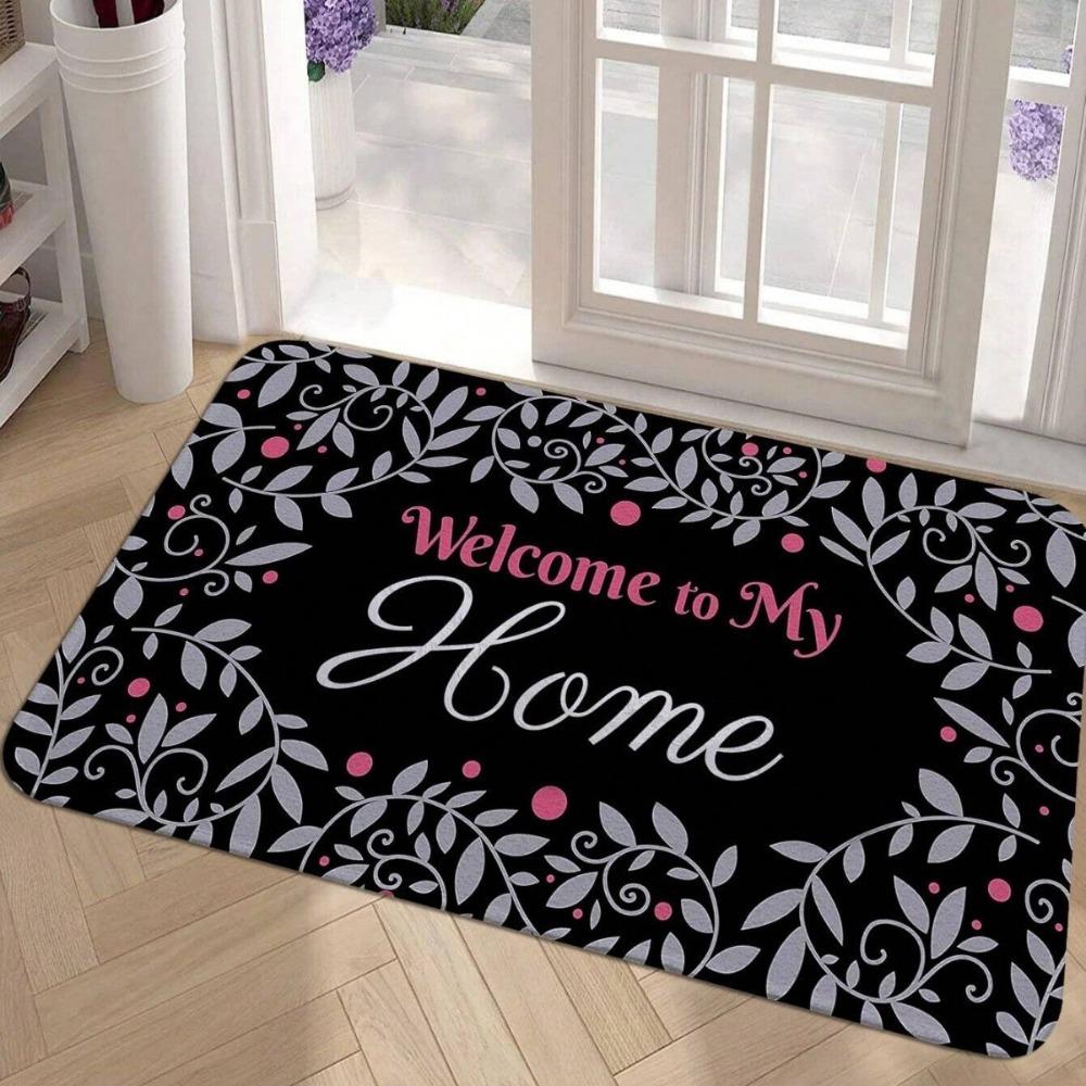 Retro Inspirational Quote Floral Welcome Door Mat English Word Pattern NonSlip Rug for Entryway Bedroom Door Mat Home Decor