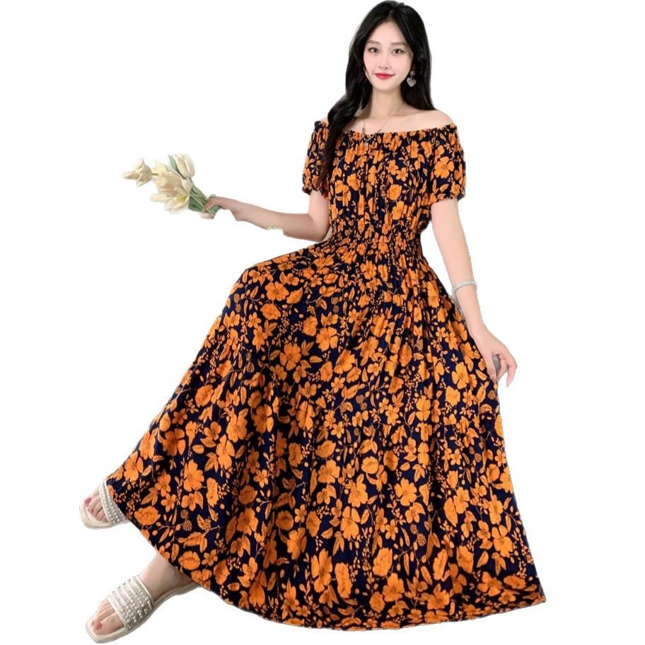 Off-Shoulder One-Neck Cotton Silk Dress Children's Summer Dress Bohemian Island Vacation Dress Travel Beach Dress