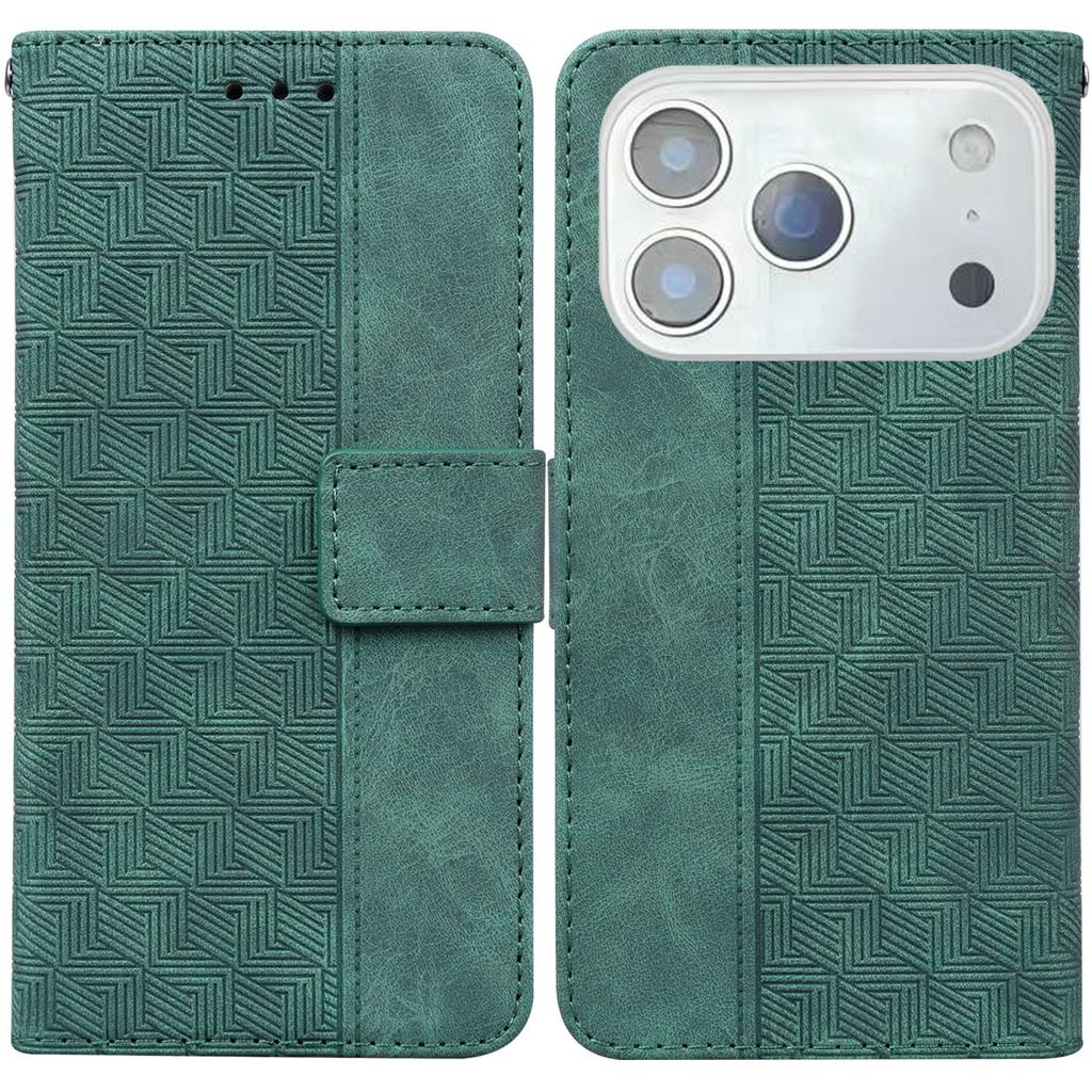 For iPhone 17 Pro Max Case Geometry Pattern Leather Wallet Phone Cover with Wrist Strap