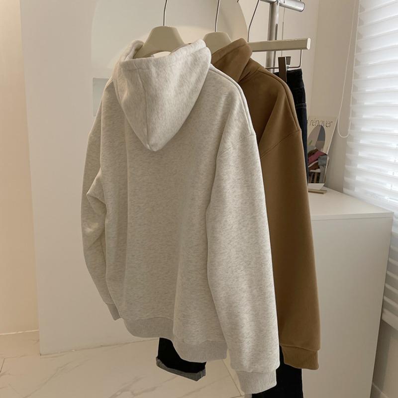 Women Long Sleeve Hooded V Neck Loose Pullovers Female Tops Solid Color Sweatshirts