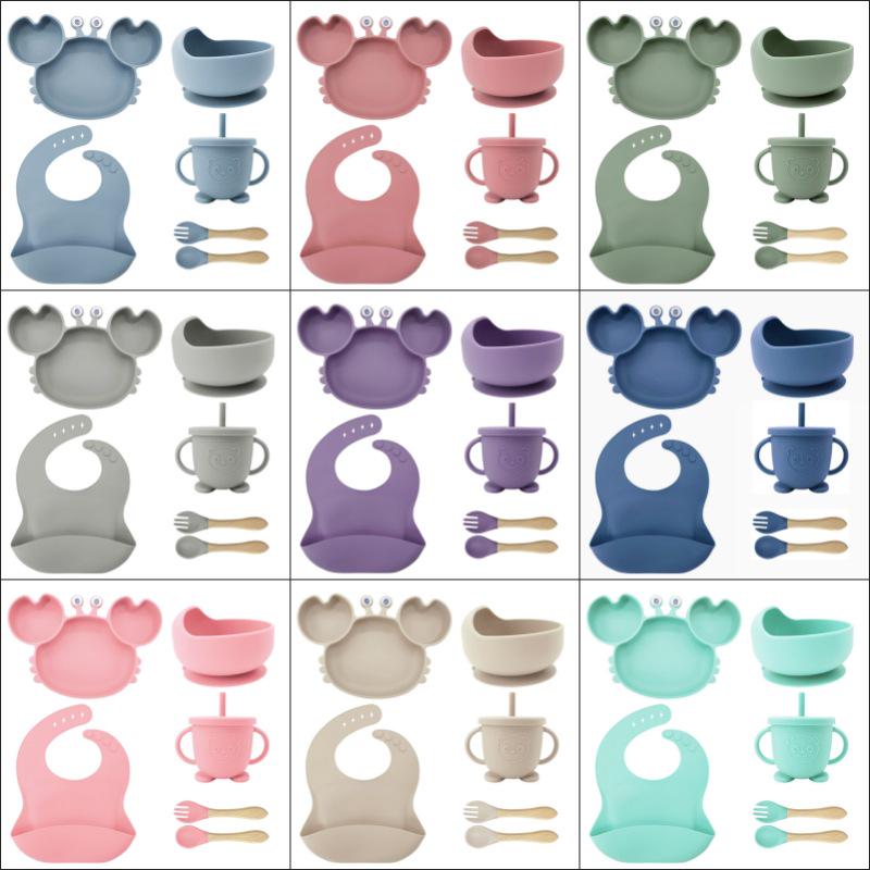 Baby Silicone Crab Plate & Bowl Set with Bib - Food-Grade Tableware