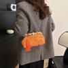 Luxury Evening  For Women  Designer  Lock  Shell Clip  Handmade  Tassel  Fabric Bags  Shoulder Chain Bags  Orange Messenger Bags