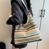Bohemian Style Rainbow Beach Bag Large Capacity Hollow Tote Bag Fashion Weave Straw Bag  Travel
