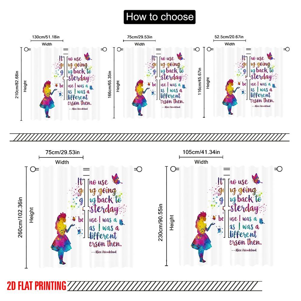 2pcs 2D Flat Printing Drapes Alice Watercolor Butterflies Quote Polyester Fabric Without Electricity Festive Holiday Perfect for