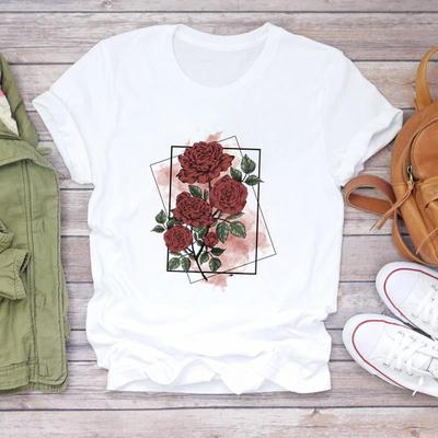 (Asian Size) Women Print Watercolor Sweet Lovely 90s Trend Lady Tee Top Clothing Casual Short Sleeve Fashion Tshirt  Female Graphic T-shirt