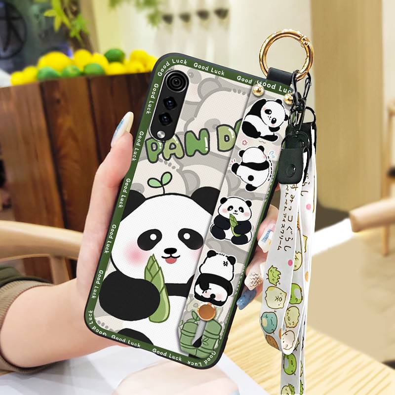 Shockproof Wrist Strap Phone Case For LG Velvet 4G/5G Silicone Soft case Durable Kickstand Cartoon Lanyard Panda Ring