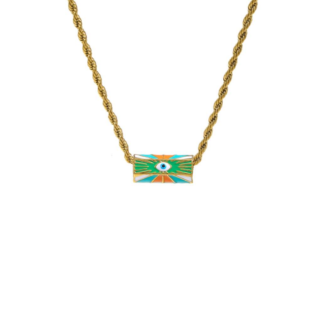 Sweet Charm Enamel Eye Pendant Necklace Wish Card Hexagonal Neck Chain  Summer Beach