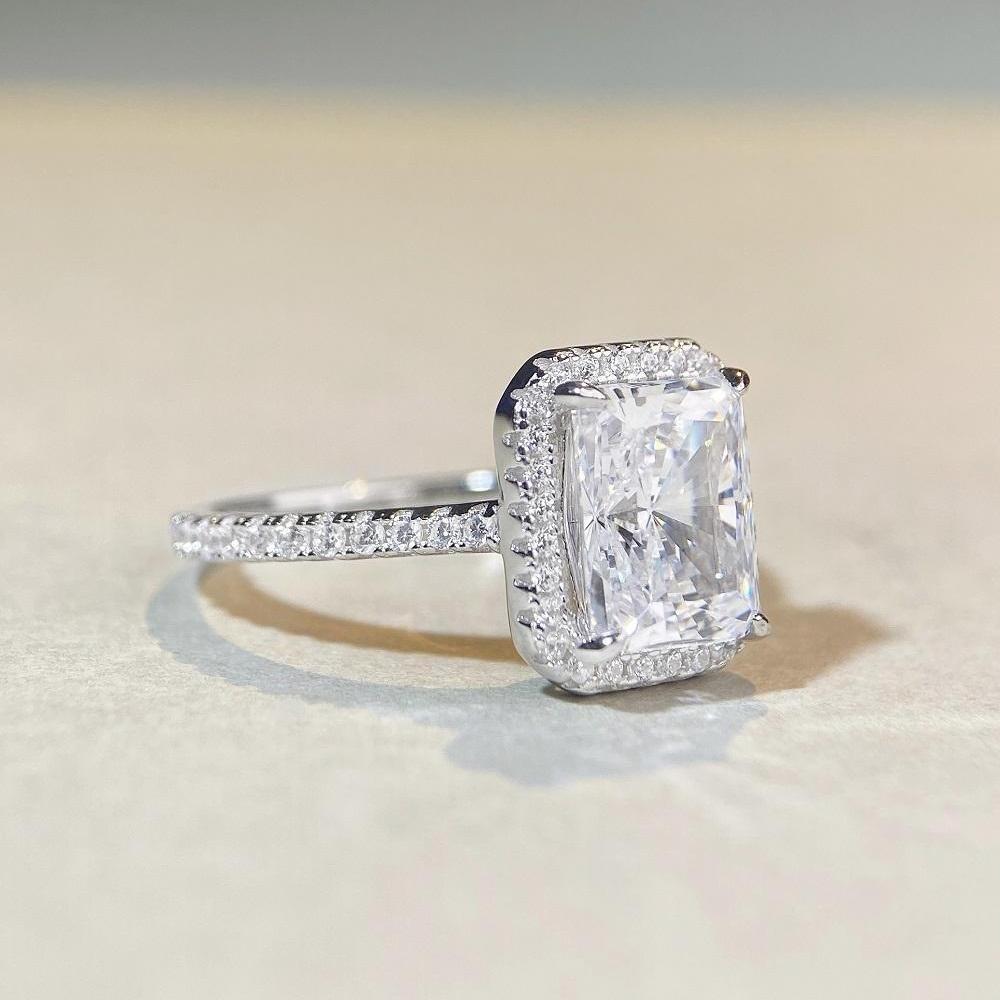 S925 Sterling Silver Radiant Cut Princess Square Ring for Women - Hot Selling European & American Style Wedding Diamond Ring