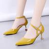 Fashion Womens Shoes Brand Yellow Open Toe Comfort Mid Heel Pumps Spring Summer High Heel Party Banquet Shoes Lady Elegant Black Sandals