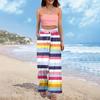 Women's Wide Leg Pants With Elastic Waistband Printing Large Pockets Patchwork Edge, Loose Pants
