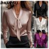 Women's Fashion Casual Solid Color Print Long Sleeve V Neck Blouses & Shirts