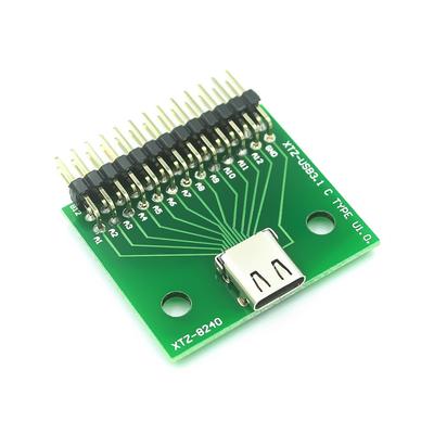 Placa de prueba de cabeza hembra de TYPE-C, placa adaptadora de conector USB 3,1 con placa PCB, base de 24P para medir la conducción de corriente