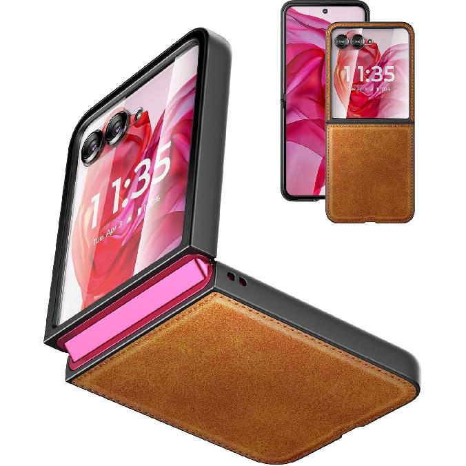 Foluu for Motorola Razr+ (Plus) 2024 Case, with Front Built-in Screen Protector, PU Leather + Hard PC Shell Ultra Thin Slim Durable Protective Phone