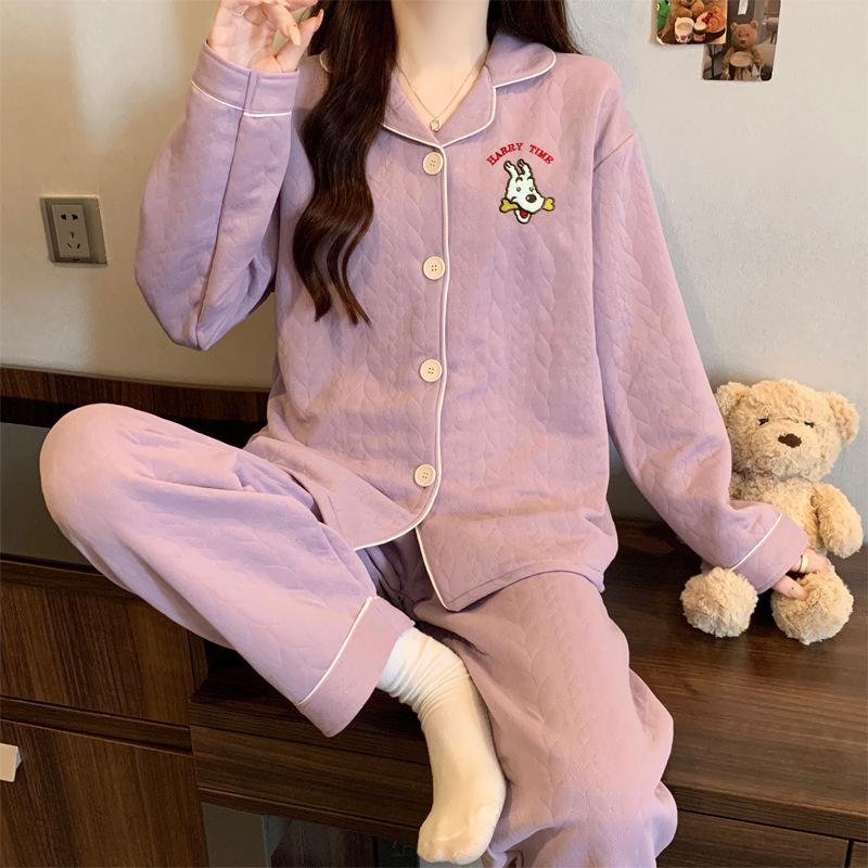 Dackel-Pyjama Herbst und Winter Damen Warm Süß Kariert Luftbaumwolle Lässig Trend Cartoon Loungewear Set
