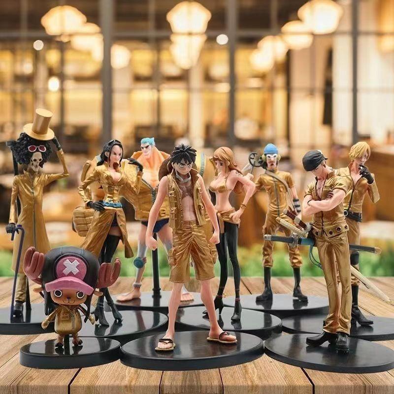 High Quality One Piece Handicraft Model Golden City Movie Edition Black Clothes Straw Hat Team 9 Full Set Luffy Zoro Pvc Figures