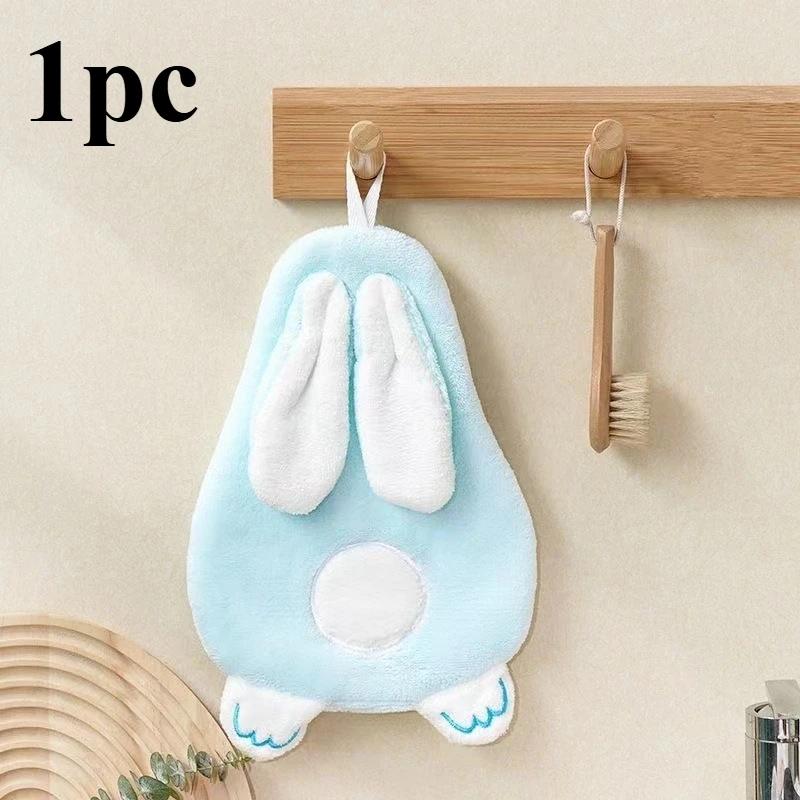 Soft Coral Fleece Hand Towel,Cute Rabbit Pattern,Thick and Absorbent Material,Hanging Hand Towel,Bathroom and Kitchen Towel.