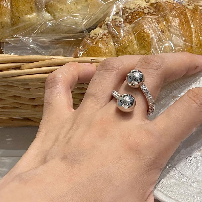 Open Fashionforward Finger Copper Ring Featuring Elegant Double Ball Design For Women
