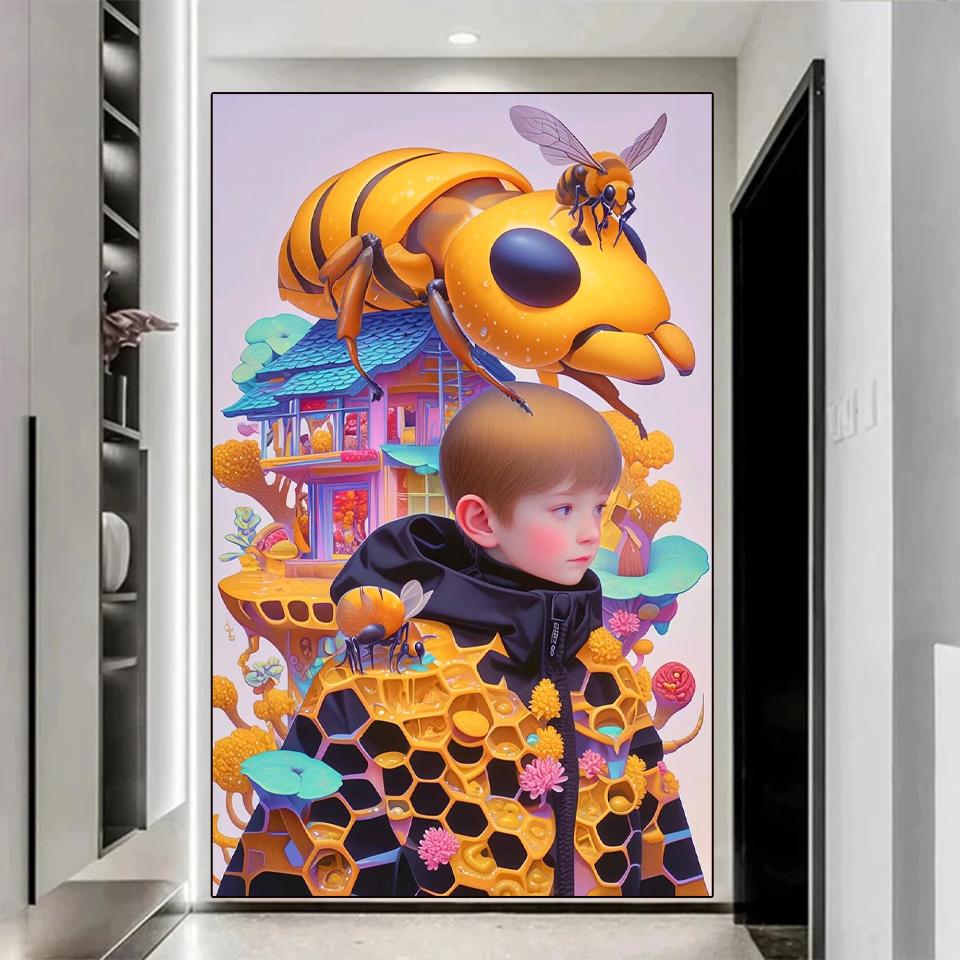 5d Diy Diamant Painting Cute Angel Bee Elf All Crystal Embroidery Set Decoration Children's Room Wall Decoration Gift