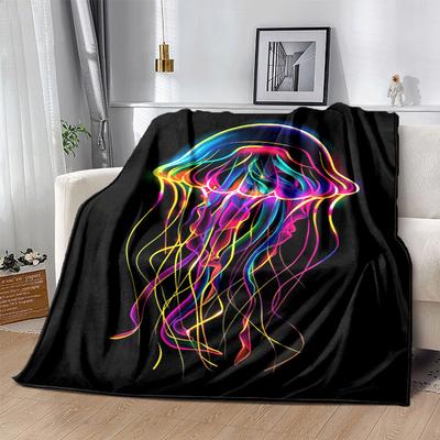1pc Jellyfish Printing Lightweight Flannel Blanket, Comfortable and Warm Blanket, for Camping Sofa Bed and Couch Office, Gift