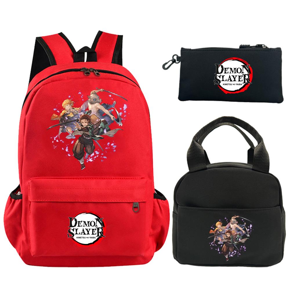 3Pcs/set Anime Demon Slayer Printed Backpack with Shoulder Bag Pencil Case for Teenager Student Boy Girl Large Capacity Waterproof Schoolbag Mochila