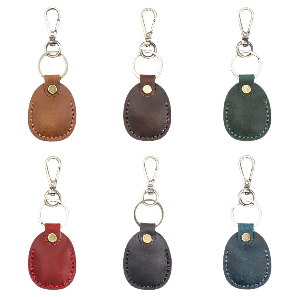 Cowhide Waterdrop IC Induction Access Card Holder - Hand-Stitched Leather Keychain Case