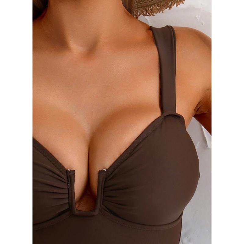 Plain Ruched Swimsuit Women One Piece Solid Swimwear Female Beachwear Bathers Bathing Swimming Swim Bodysuit Summer