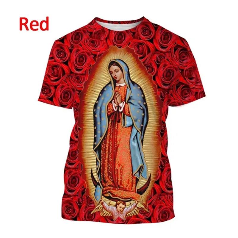 T-shirt Stampa 3D Vergine Maria per Uomo Estate Manica Corta Cristiana Madre di Dio Modello T-shirt Uomo Casual Top