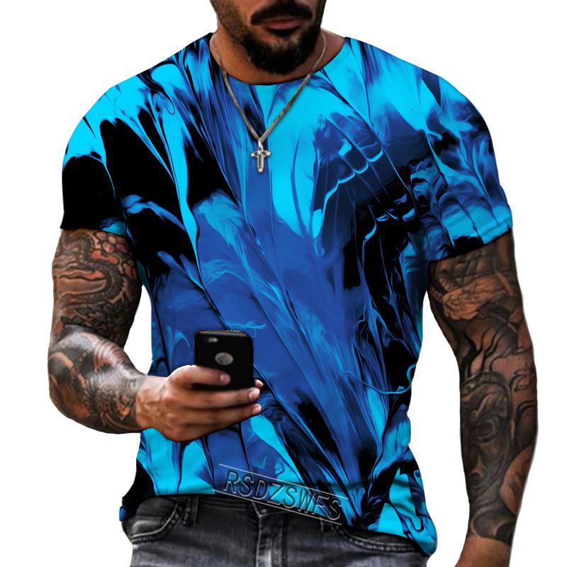 Blue And Black Color Mix And Match 3D Printing Men's Round Neck T-shirt Lycra Polyester Fabric Casual Brand Clothing Oversized