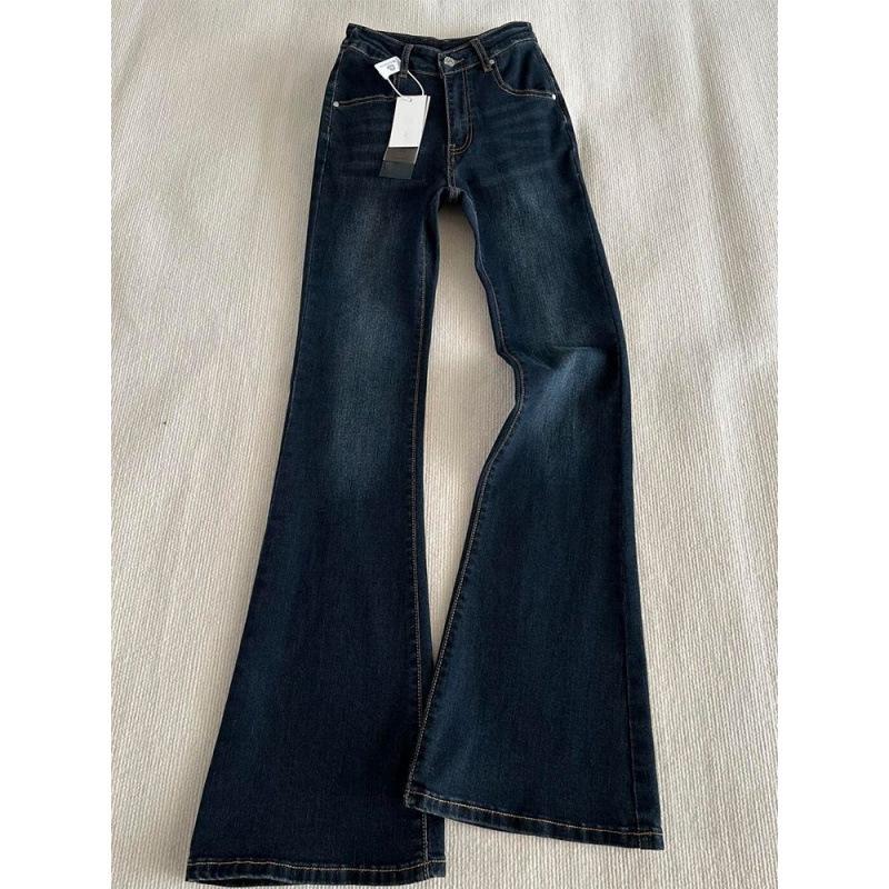Women's American Style High-Waisted Slim Fit Stretch Micro-Flare Jeans for Autumn/Winter - Simple, Versatile, Trendy Long Pants