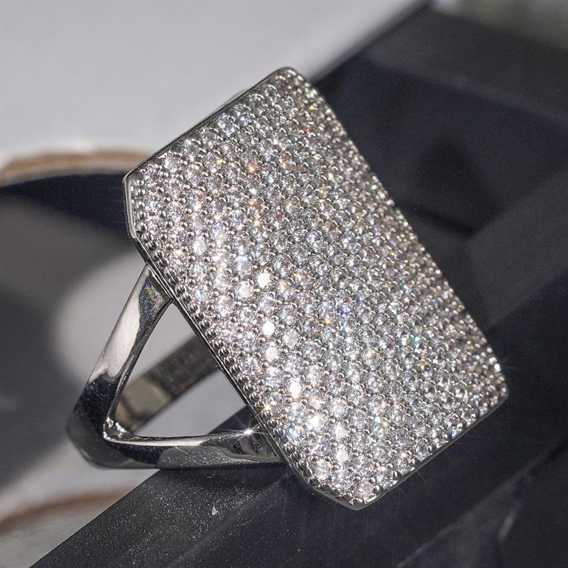 Huitan Sparkling Women Geometric Ring Full Brilliant Cubic Zirconia Fashion Wedding Party Accessories Elegant Luxury Jewelry