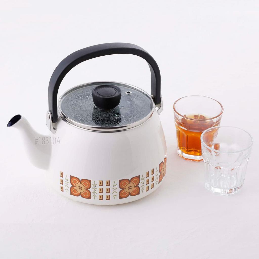 Fuji Enamel 70s Reproduction Showa Retro Enamel Induction Memories Gold Nuts Kettle, 2.5L, Compatible,