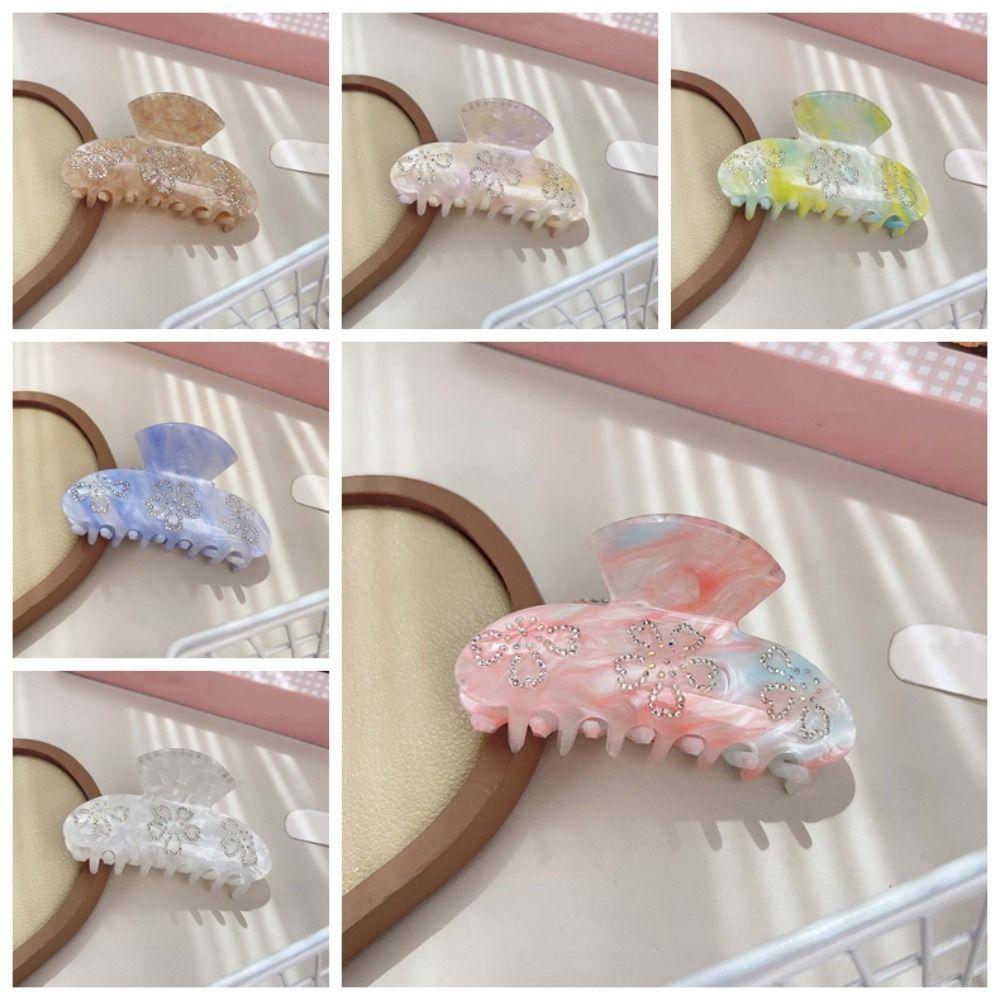 Korean Style Women Shark Clip Iridescent Acrylic Hair Claw Rhinestone-inlay Hair Claw Female