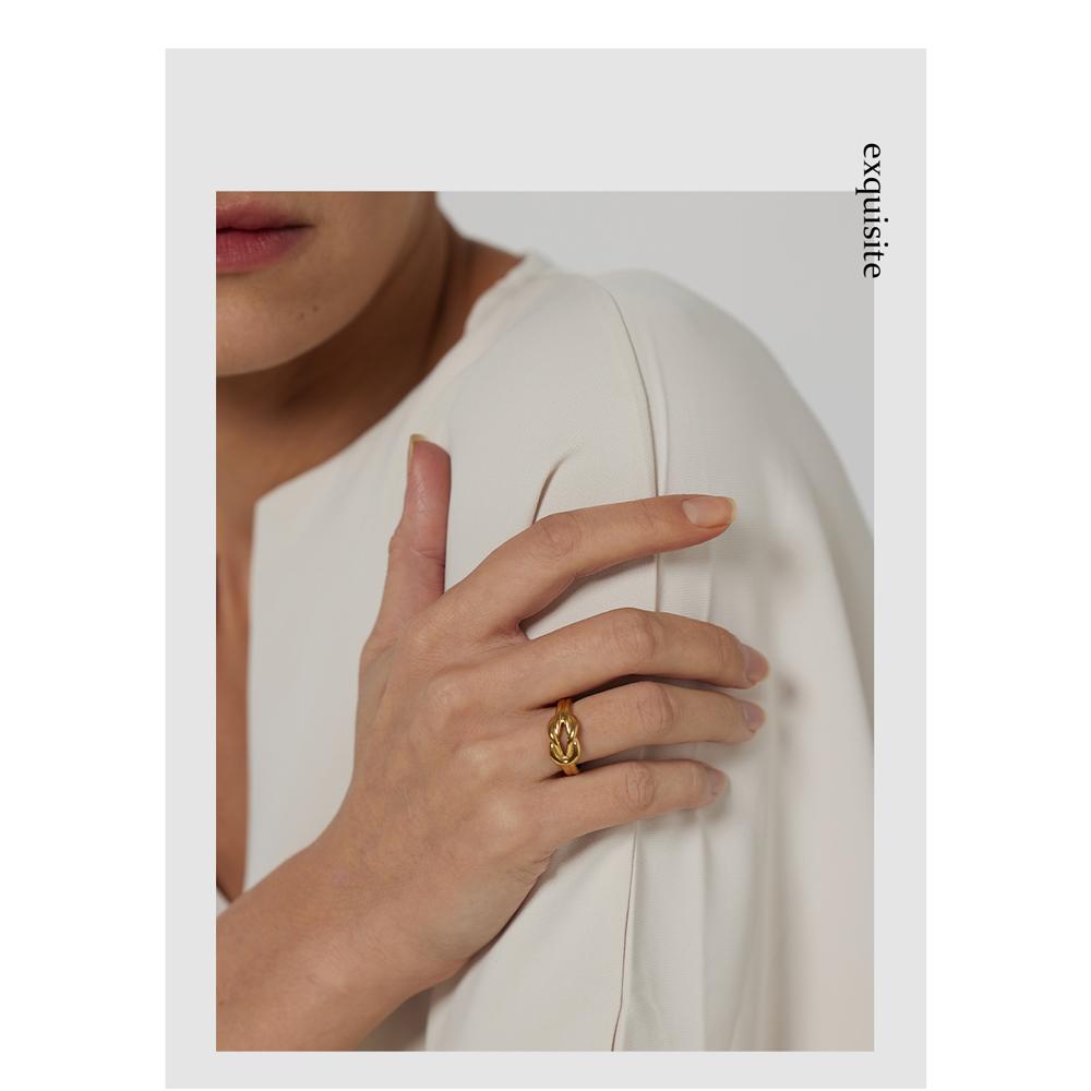 Yhpup Edelstahl Krawattenöffnungsring für Damen Hochwertiges Metall Goldfarben 18 K Damen Trendiger Ring Schmuck Anillos Mujer Geschenk