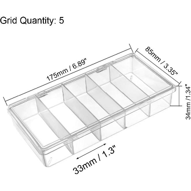 uxcell Component Storage Box - PS Fixed 5 Grids Electronic Component Containers Tool Boxes Clear White 175x85x34mm