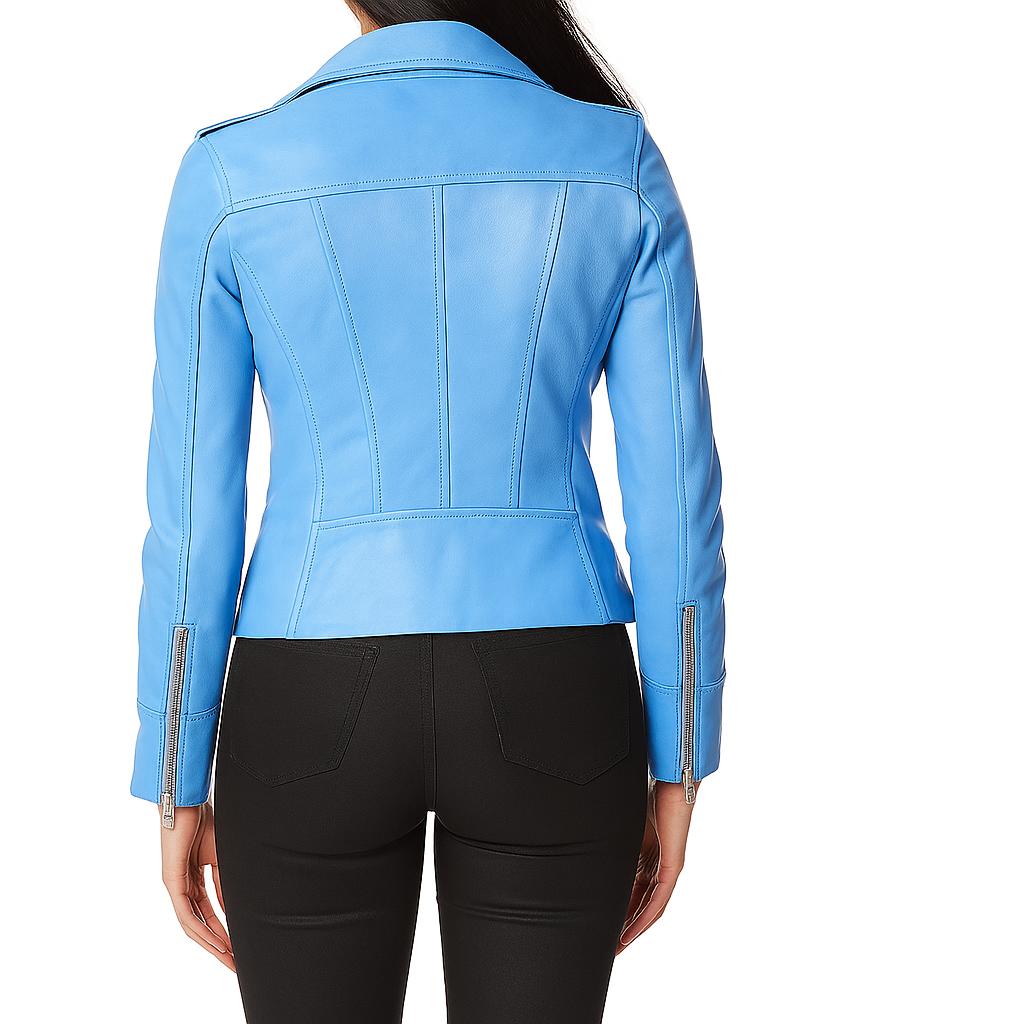 NOORA Women's Lambskin Leather Light Blue Leather Jacket Stylish Biker Motorcycle Jacket | Zipper Jacket With Pocket